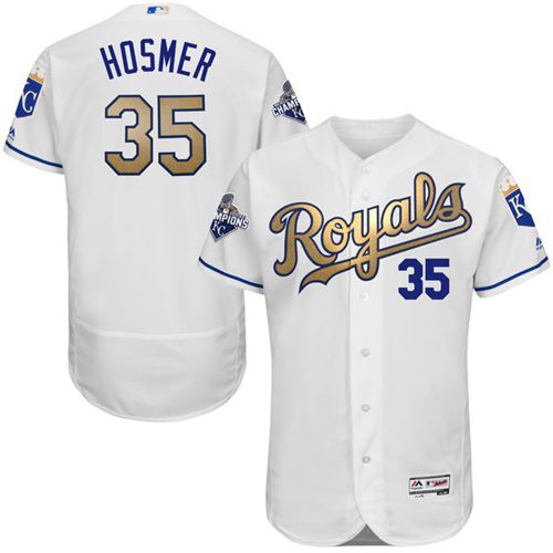 Royals #35 Eric Hosmer White 2015 World Series Champions Gold Program FlexBase Authentic Stitched MLB Jersey