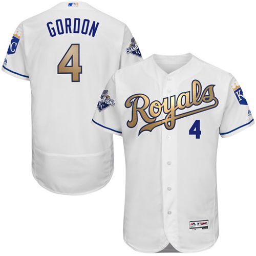 Royals #4 Alex Gordon White 2015 World Series Champions Gold Program FlexBase Authentic Stitched MLB Jersey