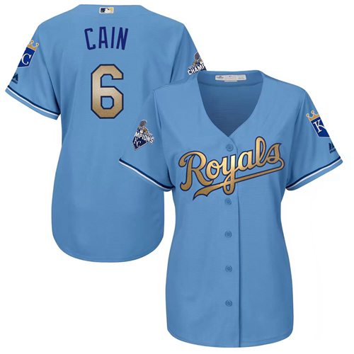 Royals #6 Lorenzo Cain Light Blue Women's 2015 World Series Champions Gold Program Cool Base Stitched MLB Jersey Royals #6 Lorenzo Cain Light Blue Women's 2015 World Series Champions Gold Program Cool Base Stitched MLB Jersey