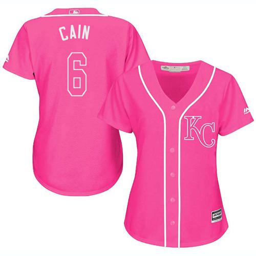 Royals #6 Lorenzo Cain Pink Fashion Women's Stitched MLB Jersey
