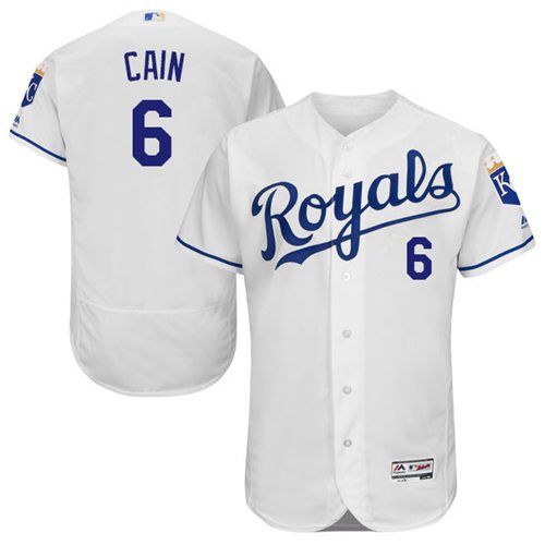 Royals #6 Lorenzo Cain White Flexbase Authentic Collection Stitched MLB Jersey
