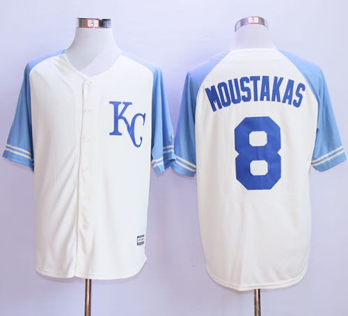Royals #8 Mike Moustakas Cream Exclusive Vintage Stitched Jersey