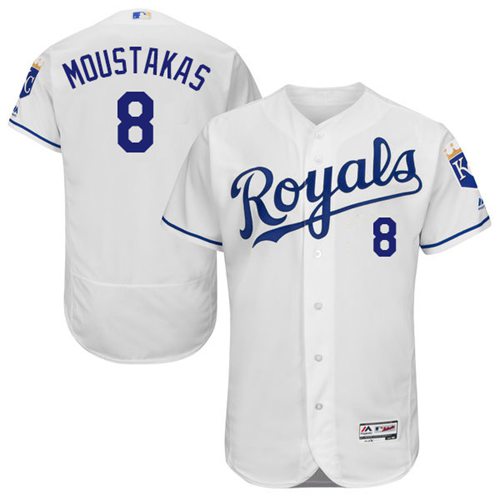 Royals #8 Mike Moustakas White Flexbase Authentic Collection Stitched MLB Jersey