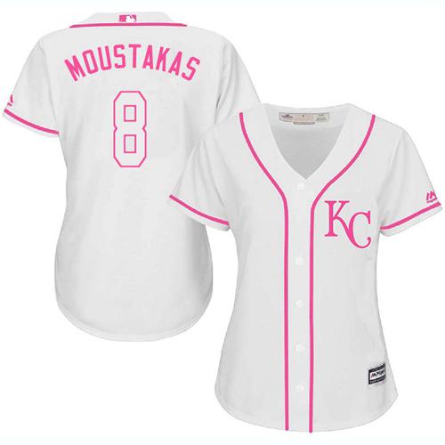 Royals #8 Mike Moustakas White Pink Fashion Women's Stitched MLB Jersey Royals #8 Mike Moustakas White Pink Fashion Women's Stitched MLB Jersey