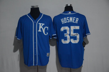 Royals 35 Eric Hosmer Blue Team Logo Print Cool Base Jersey