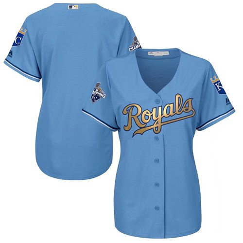 Royals Blank Light Blue Women's 2015 World Series Champions Gold Program Cool Base Stitched MLB Jersey Royals Blank Light Blue Women's 2015 World Series Champions Gold Program Cool Base Stitched MLB Jersey