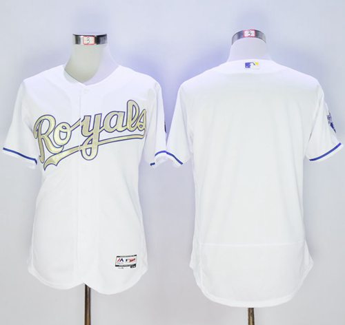 Royals Blank White FlexBase Authentic 2015 World Series Champions Gold Program Stitched MLB Jersey