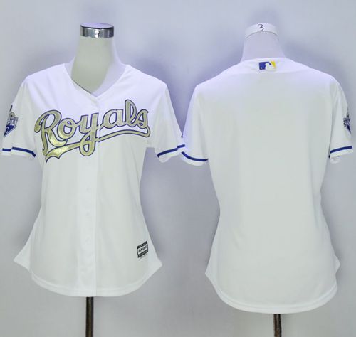 Royals Blank White Women's 2015 World Series Champions Gold Program Cool Base Stitched MLB Jersey Royals Blank White Women's 2015 World Series Champions Gold Program Cool Base Stitched MLB Jersey