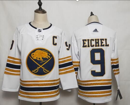 Sabres 9#Jack Eichel  50th Anniversary Gold Edition White Adidas Jersey