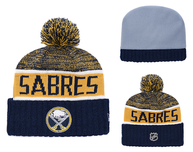 Sabres Fresh Logo Navy Yellow Pom Knit Hat YD Sabres Fresh Logo Navy Yellow Pom Knit Hat YD
