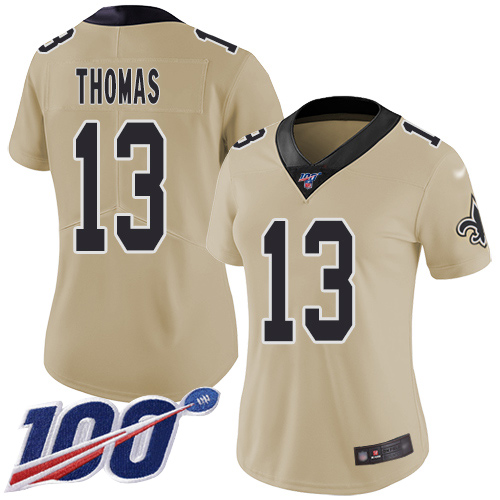 Saints #13 Michael Thomas Gold Women's Stitched Football Limited Inverted Legend 100th Season Jersey Saints #13 Michael Thomas Gold Women's Stitched Football Limited Inverted Legend 100th Season Jersey