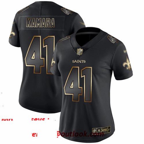 Saints #41 Alvin Kamara Black Gold Women's Stitched Football Vapor Untouchable Limited Jersey
