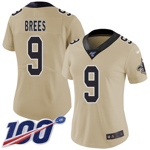 Saints #9 Drew Brees Gold Women's Stitched Football Limited Inverted Legend 100th Season Jersey Saints #9 Drew Brees Gold Women's Stitched Football Limited Inverted Legend 100th Season Jersey