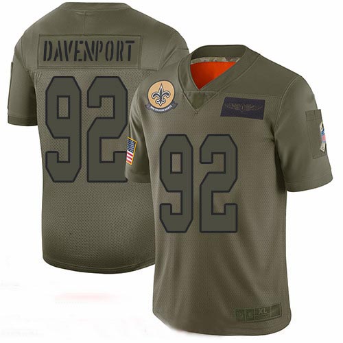 Saints #92 Marcus Davenport Camo Men's Stitched Football Limited 2019 Salute To Service Jersey