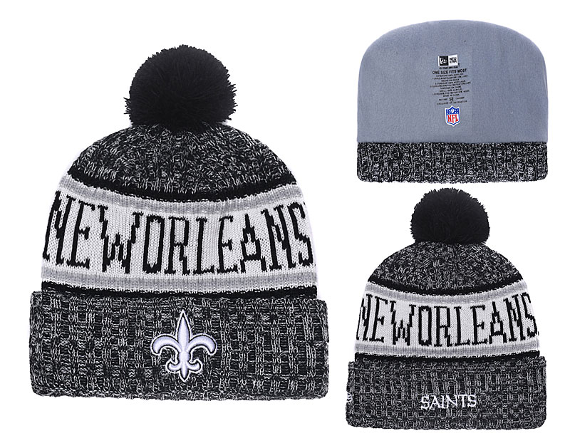 Saints 2018 NFL Sideline Black Pom Knit Hat YD