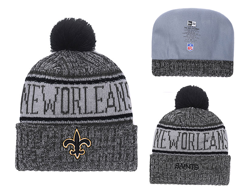 Saints 2018 NFL Sideline Graphite Pom Knit Hat Yd