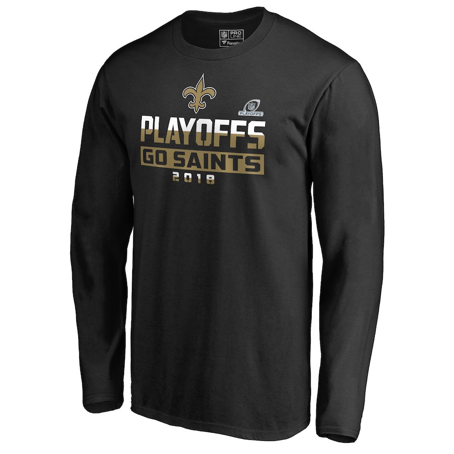 Saints Black 2018 NFL Playoffs Go Saints Men's Long Sleeve T-Shirt Saints Black 2018 NFL Playoffs Go Saints Men's Long Sleeve T-Shirt