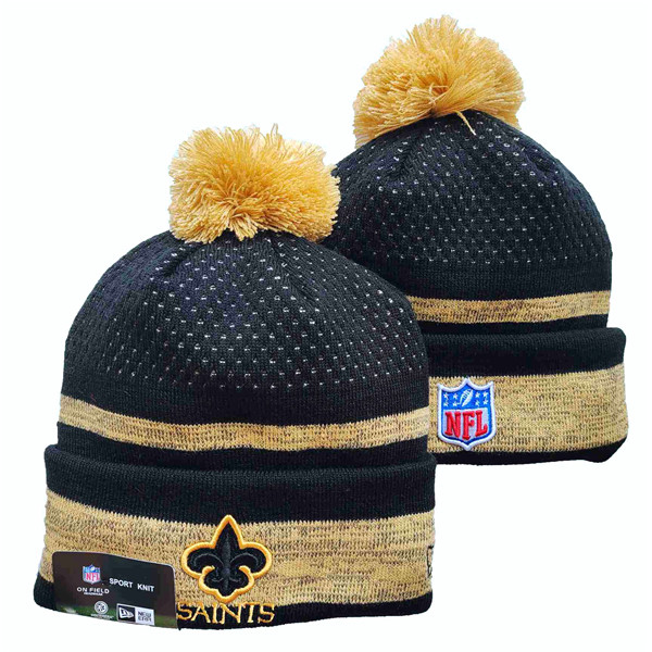 Saints Team Logo Black And Cream Pom Cuffed Knit Hat YD