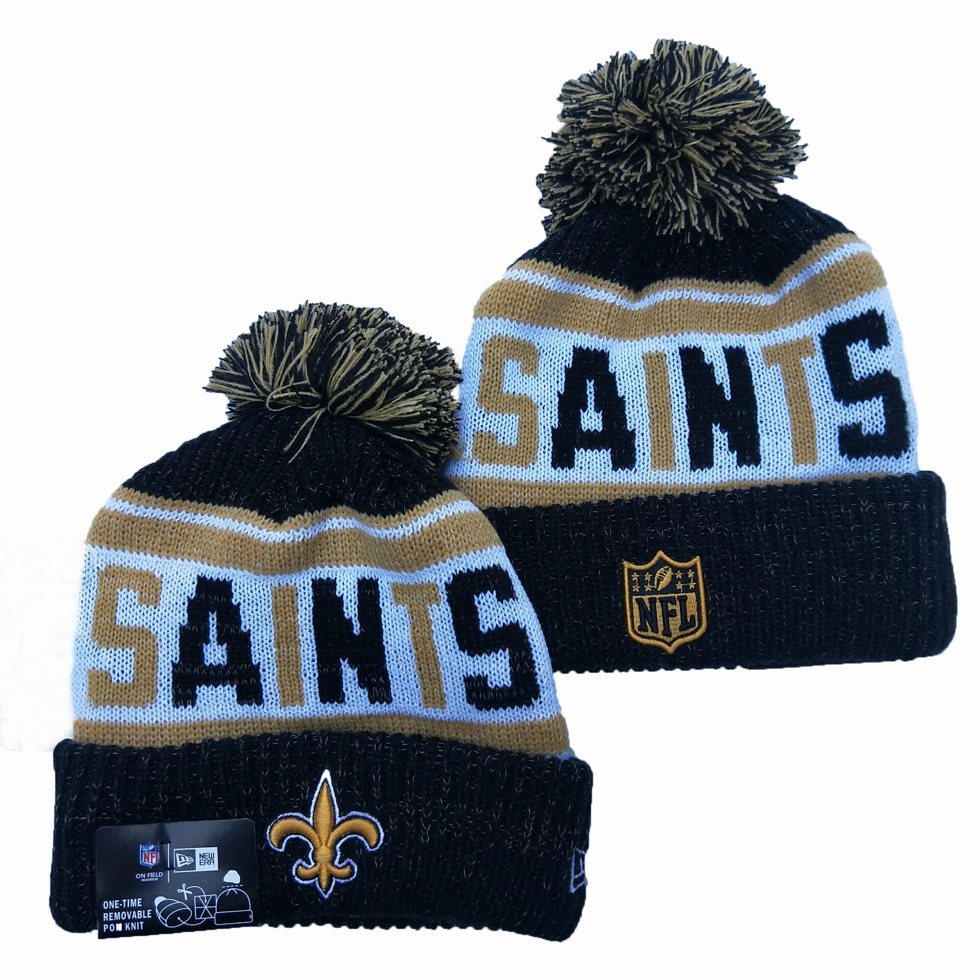 Saints Team Logo Black Pom Knit Hat YD