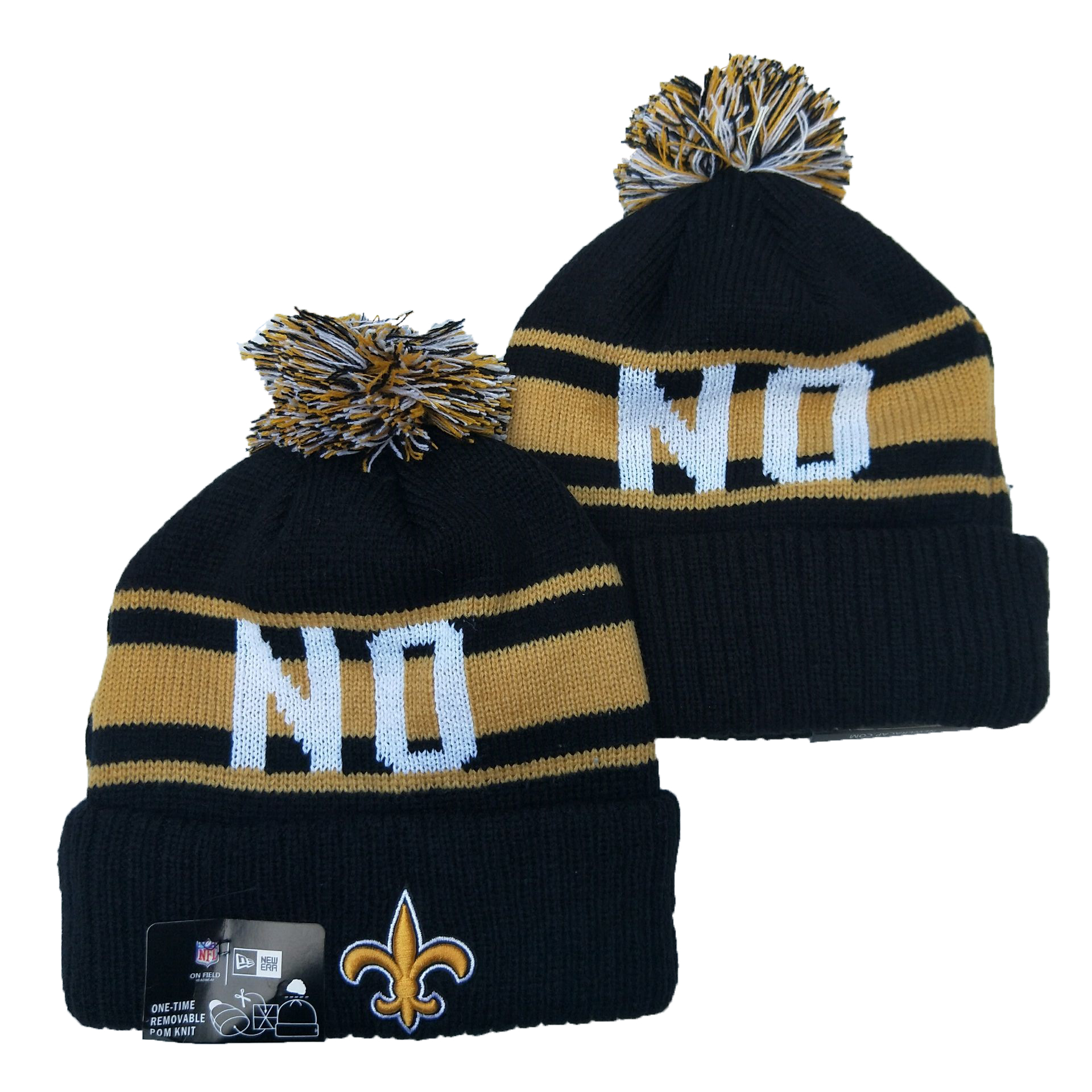 Saints Team Logo Black Pom Knit Hat YD