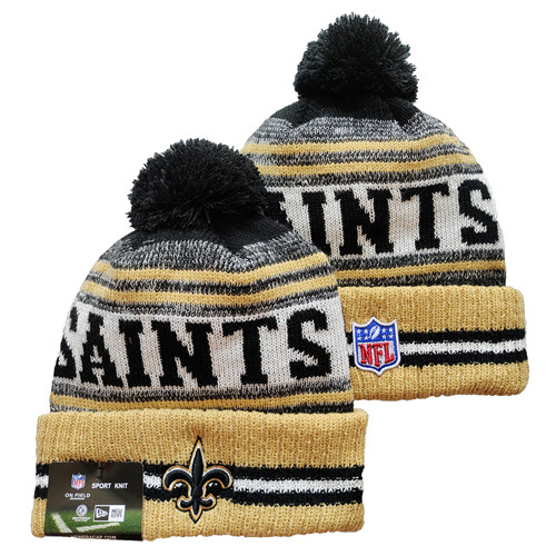 Saints Team Logo Cream And Black Pom Cuffed Knit Hat YD