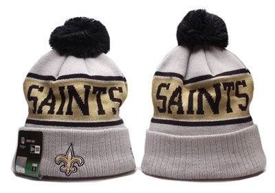 Saints Team Logo Gray Wordmark Cuffed Pom Knit Hat YP