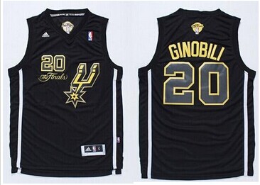 San Antonio Spurs #20 Manu Ginobili Black(Gold No.) Champions Stitched NBA Jersey