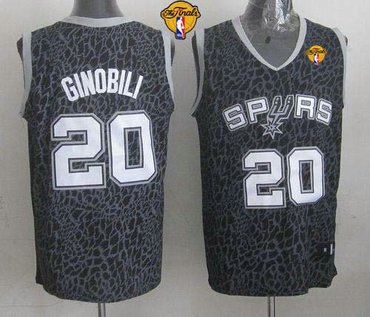 San Antonio Spurs #20 Manu Ginobili Black Crazy Light Finals Patch Stitched NBA Jersey