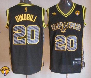 San Antonio Spurs #20 Manu Ginobili Black Electricity Fashion Finals Patch Stitched NBA Jersey