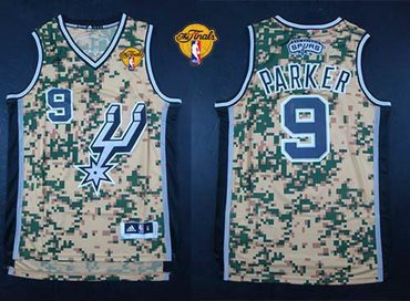 San Antonio Spurs #9 Tony Parker Camo Finals Patch Stitched NBA Jersey