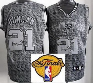San Antonio Spurs 21 Tim Duncan Grey Static Fashion Swingman 2013 Finals Patch NBA Jerseys