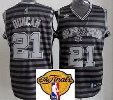 San Antonio Spurs 21 Tim Duncan Grey Whith Black Strip Revolution 30 Swingman 2013 Finals Patch NBA Jerseys