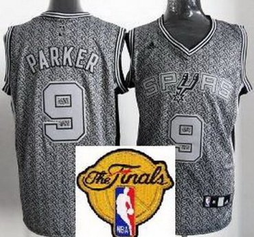 San Antonio Spurs 9 Tony Parker Grey Static Fashion Swingman 2013 Finals Patch NBA Jerseys