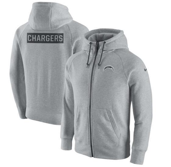 San Diego Chargers Nike Gridiron Gray 2.0 Full Zip Hoodie Ash