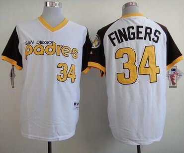 San Diego Padres #34 Rollie Fingers White 1978 Turn Back The Clock Stitched Baseball Jersey