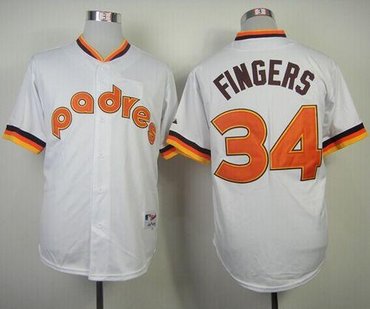 San Diego Padres #34 Rollie Fingers White 1984 Turn Back The Clock Stitched Baseball Jersey