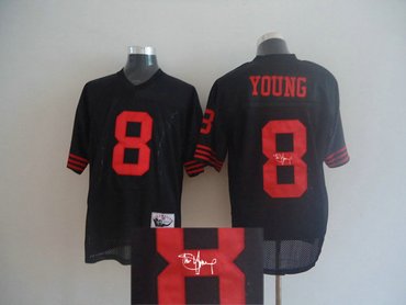 San Francisco 49ers 8 Steve Young Mitchell and Ness Black Throwback Jersey(Signed Elite)