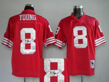 San Francisco 49ers 8 Steve Young Red Throwback Jersey(Signed Elite)
