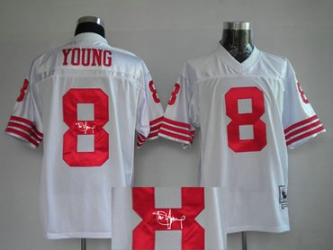 San Francisco 49ers 8 Steve Young White Throwback Jersey(Signed Elite)