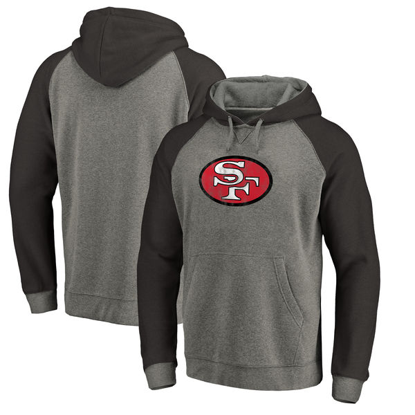San Francisco 49ers NFL Pro Line By Fanatics Branded Throwback Logo Tri-Blend Raglan Pullover Hoodie Gray Black