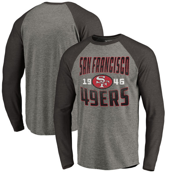San Francisco 49ers NFL Pro Line By Fanatics Branded Timeless Collection Antique Stack Long Sleeve Tri-Blend Raglan T-Shirt Ash San Francisco 49ers NFL Pro Line By Fanatics Branded Timeless Collection Antique Stack Long Sleeve Tri-Blend Raglan T-Shirt Ash