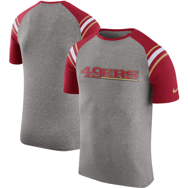 San Francisco 49ers Nike Enzyme Shoulder Stripe Raglan T-Shirt Heathered Gray San Francisco 49ers Nike Enzyme Shoulder Stripe Raglan T-Shirt Heathered Gray
