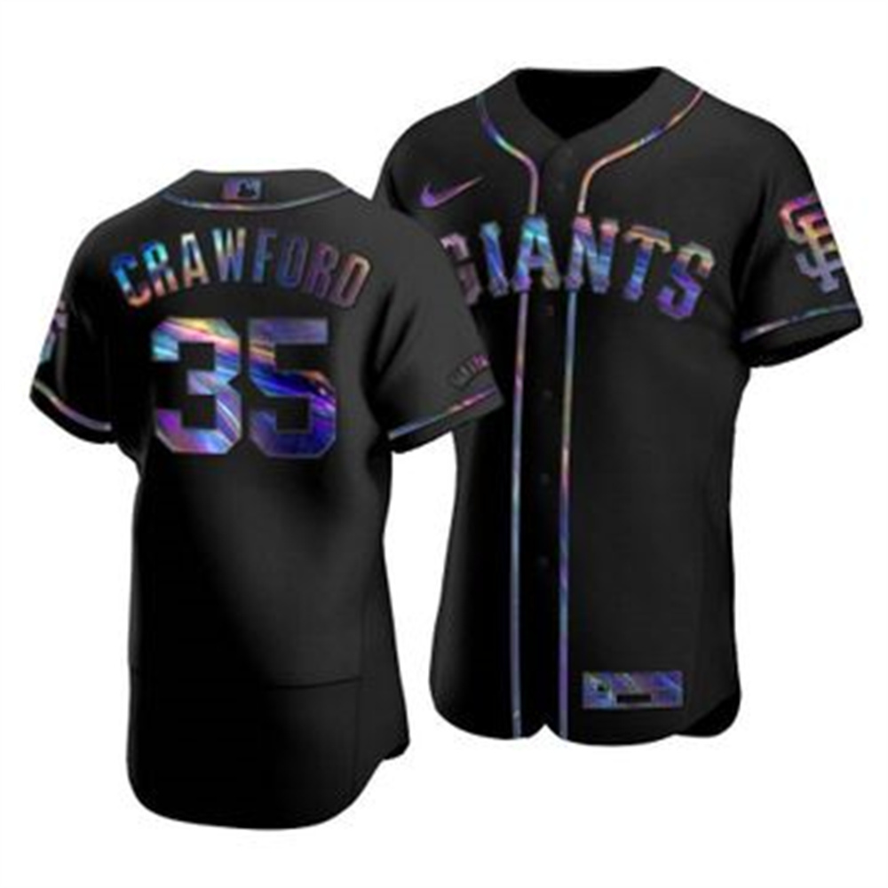 San Francisco Giants #35 Brandon Crawford Men's Nike Iridescent Holographic Collection MLB Jersey - Black San Francisco Giants #35 Brandon Crawford Men's Nike Iridescent Holographic Collection MLB Jersey - Black