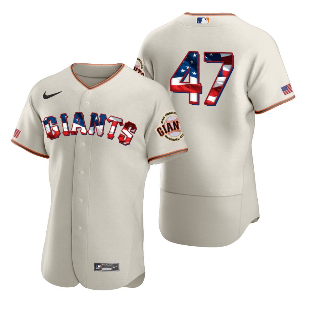 San Francisco Giants #47 Johnny Cueto Men's Nike Cream Fluttering USA Flag Limited Edition Authentic MLB Jersey
