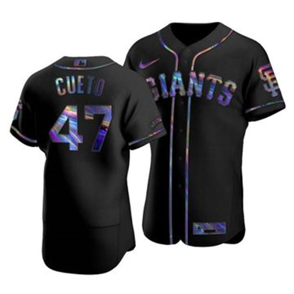 San Francisco Giants #47 Johnny Cueto Men's Nike Iridescent Holographic Collection MLB Jersey - Black San Francisco Giants #47 Johnny Cueto Men's Nike Iridescent Holographic Collection MLB Jersey - Black