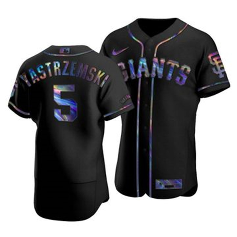San Francisco Giants #5 Mike Yastrzemski Men's Nike Iridescent Holographic Collection MLB Jersey - Black San Francisco Giants #5 Mike Yastrzemski Men's Nike Iridescent Holographic Collection MLB Jersey - Black