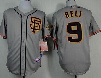 San Francisco Giants #9 Brandon Belt Grey Road 2 Cool Base Baseball Jersey