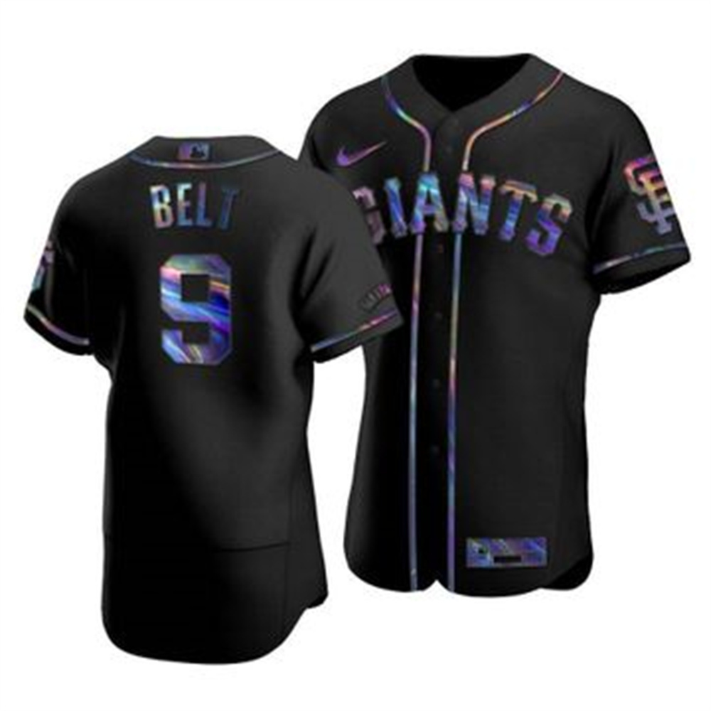 San Francisco Giants #9 Brandon Belt Men's Nike Iridescent Holographic Collection MLB Jersey - Black San Francisco Giants #9 Brandon Belt Men's Nike Iridescent Holographic Collection MLB Jersey - Black