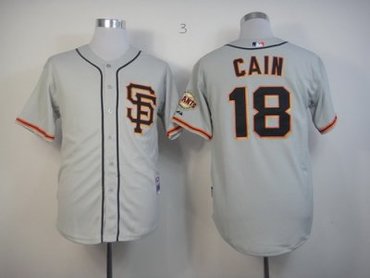 San Francisco Giants 18 Matt Cain Road Grey MLB Jerseys