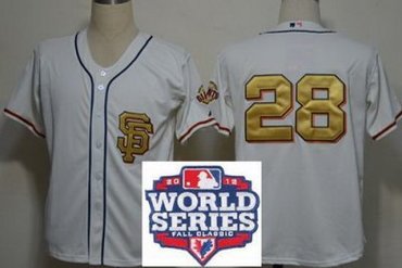 San Francisco Giants 28 Buster Posey Cream Gold Number 2012 World Series Patch MLB Jerseys